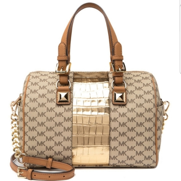 MICHAEL Michael Kors Handbags - **SOLD***MICHAEL KORS BARREL SATCHEL TAN / GOLD MK